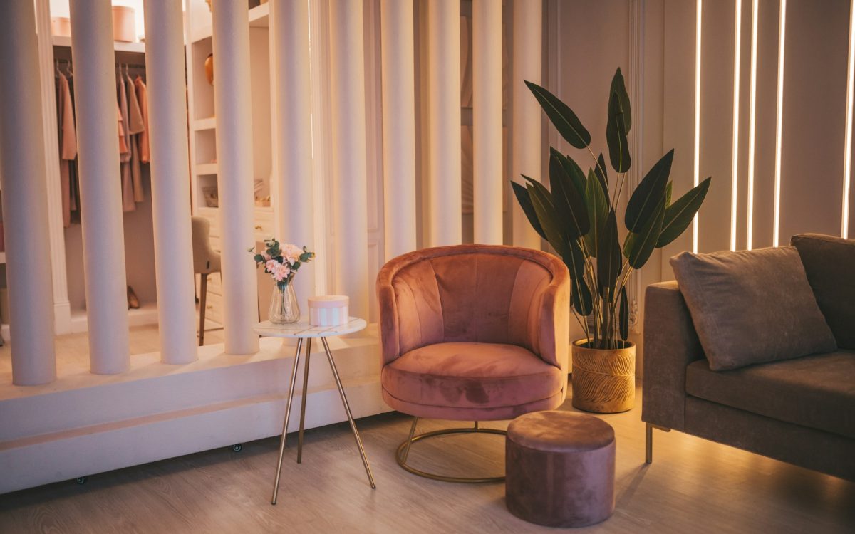 Gorgeous luxury apartment laconic interior in pale fawn brown pastel fashionable glamorous style